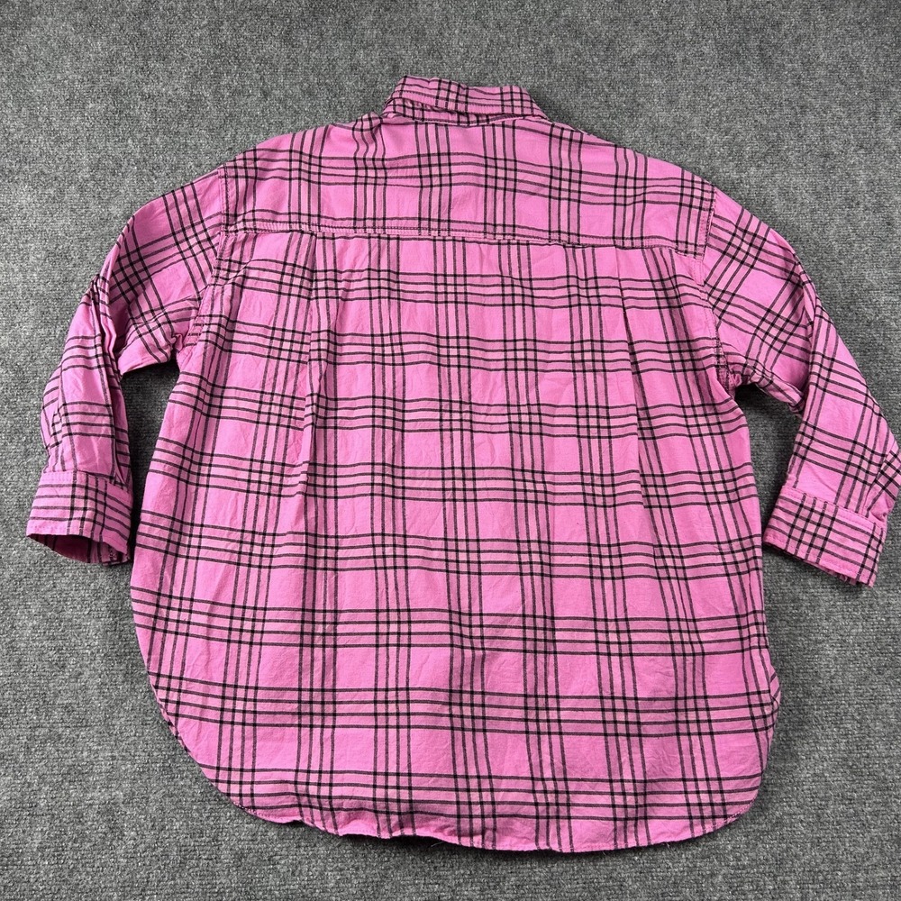 Zara Shirt Womens Small Pink Plaid‎ Flannel Button Front Long Sleeve Casual - Picture 6 of 8